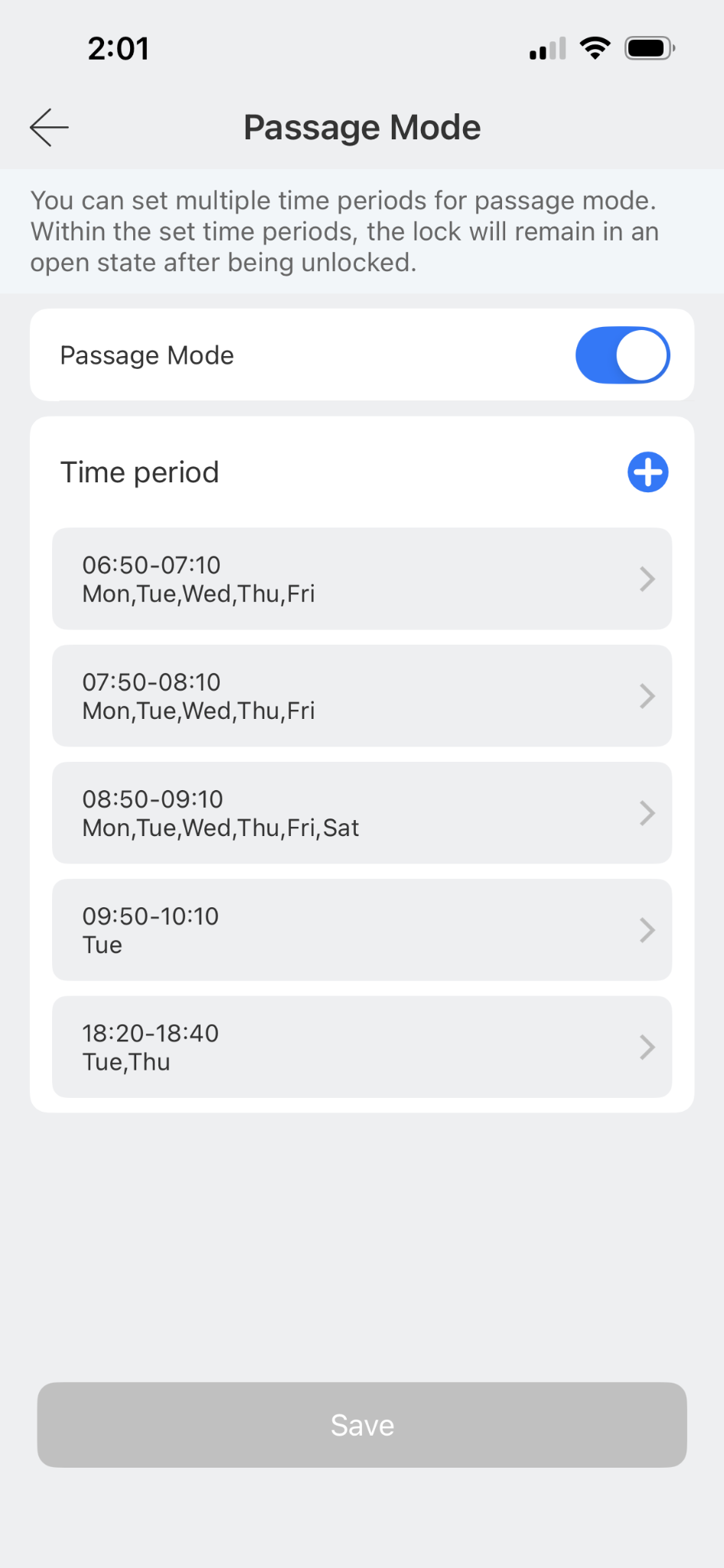 TTLock passage mode schedule